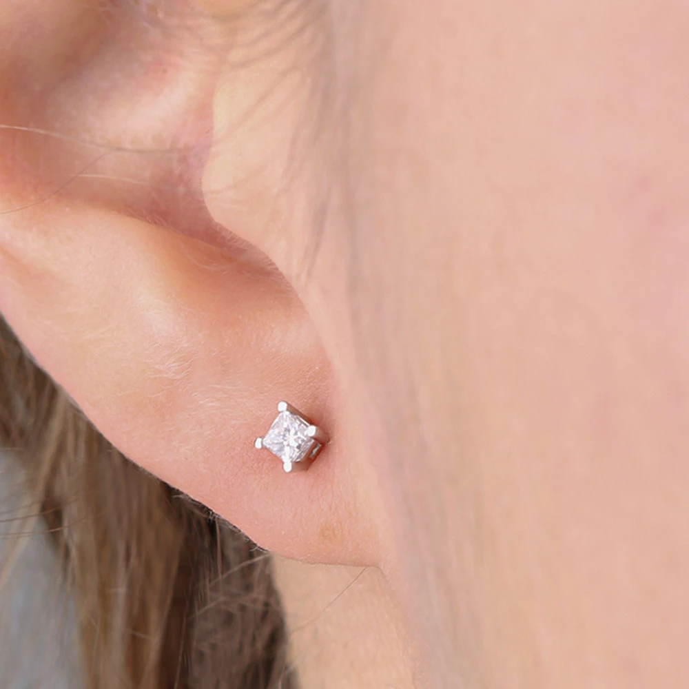 Princess Cut Diamond Solitaire Stud Earrings 14K, 1/4 Ctw. 3 Princess Cut Diamond Solitaire Stud Earrings 14K, 1/4 Ctw. - Image 3