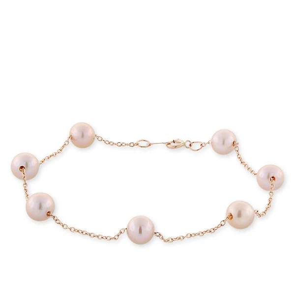 Rose Gold Freshwater Cultured Pearl Tin Cup Bracelet 14K 2 Rose Gold Freshwater Cultured Pearl Tin Cup Bracelet 14K - Image 2