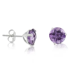 Checkered Amethyst Earrings 14K, 6mm