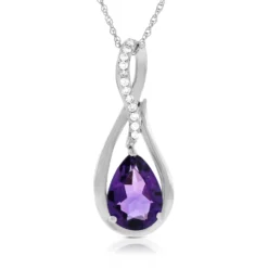 Pear Shaped Amethyst & Diamond Pendant 14K