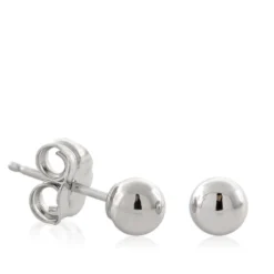 White Gold Ball Earrings 14K, 4mm