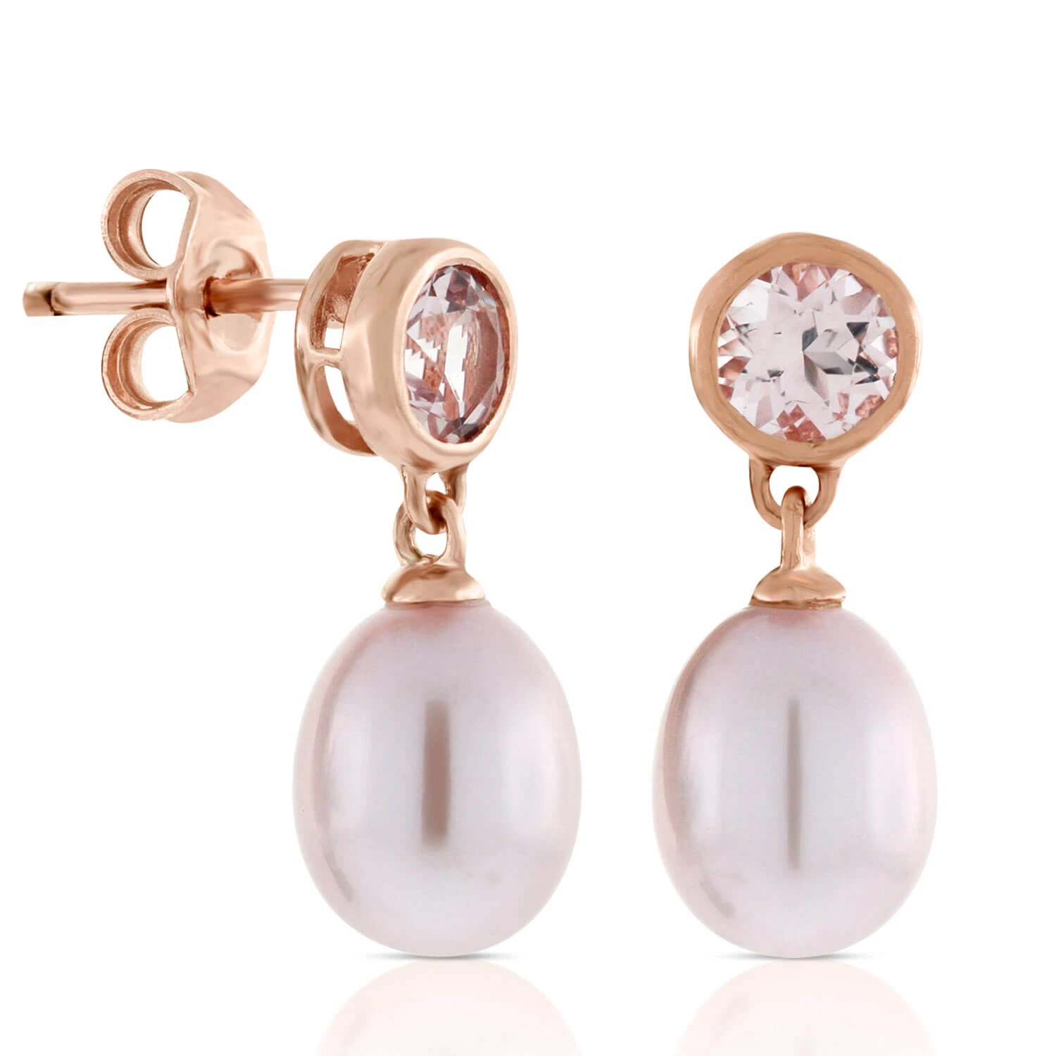 Rose Gold Freshwater Cultured Pearl & Morganite Earrings 14K 1 Rose Gold Freshwater Cultured Pearl & Morganite Earrings 14K