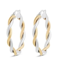 Toscano Twisted Hoop Two-Tone Earrings 14K