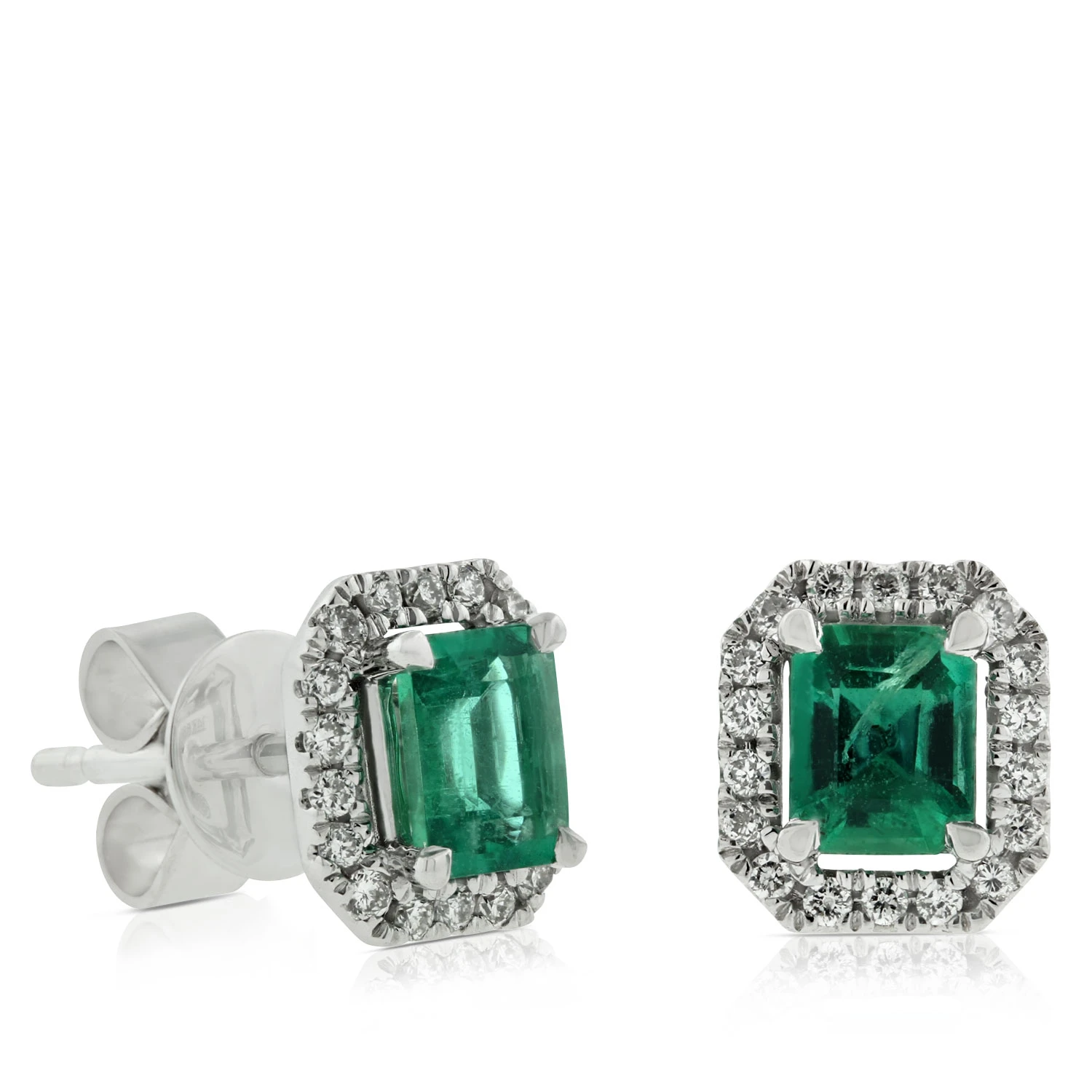 Octagon Emerald & Diamond Earrings 14K 1 Octagon Emerald & Diamond Earrings 14K