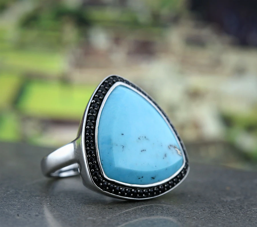 Lisa Bridge Turquoise & Black Sapphire Ring 2 Lisa Bridge Turquoise & Black Sapphire Ring - Image 2