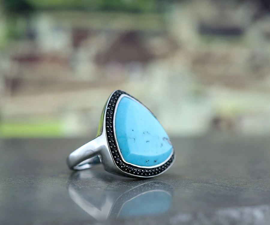 Lisa Bridge Turquoise & Black Sapphire Ring 5 Lisa Bridge Turquoise & Black Sapphire Ring - Image 5