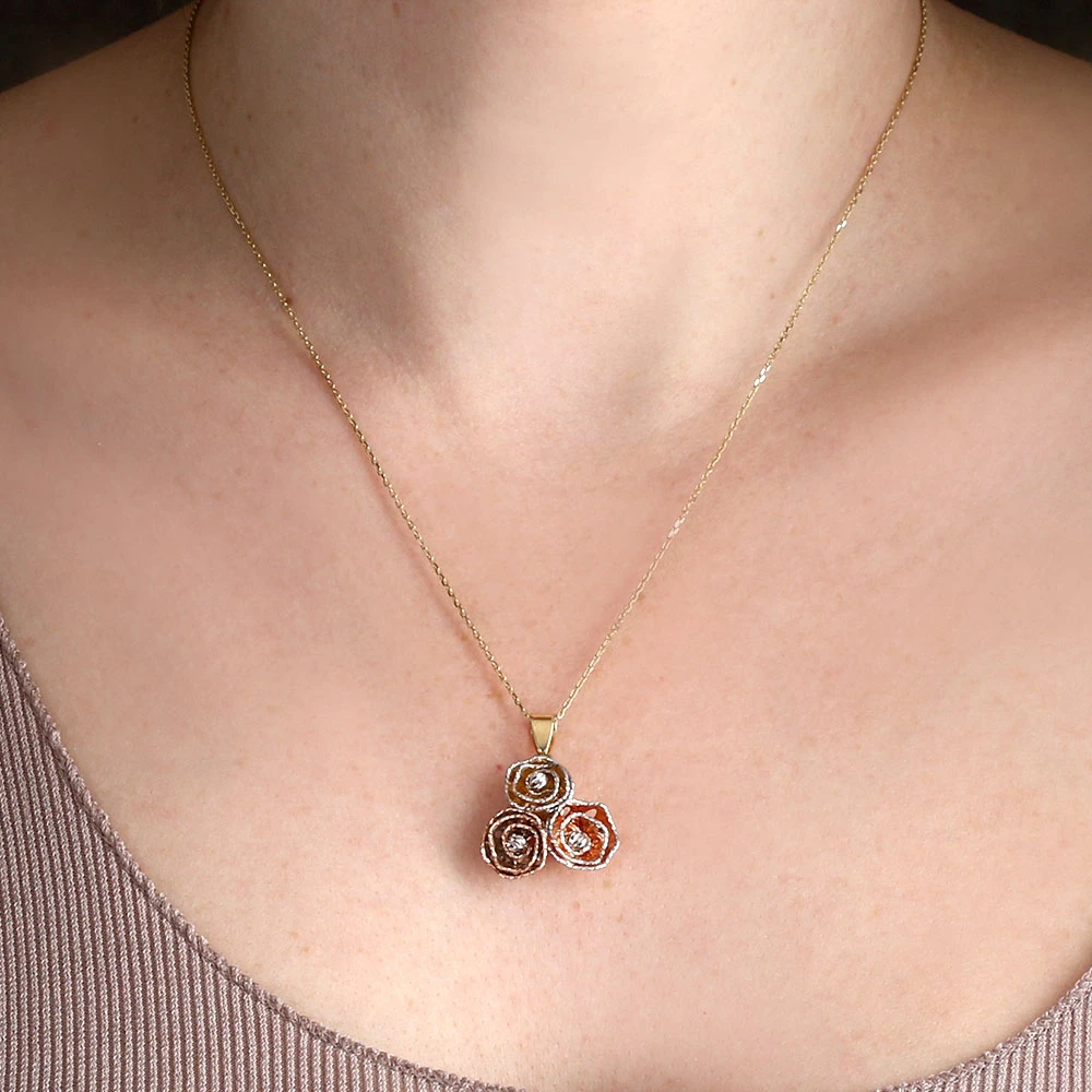 Toscano Triple Rosetta Flower Necklace 14K 2 Toscano Triple Rosetta Flower Necklace 14K - Image 2