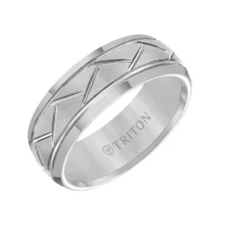 TRITON Contemporary Comfort Fit Diagonal Cut Band In Grey Tungsten, 8 Mm