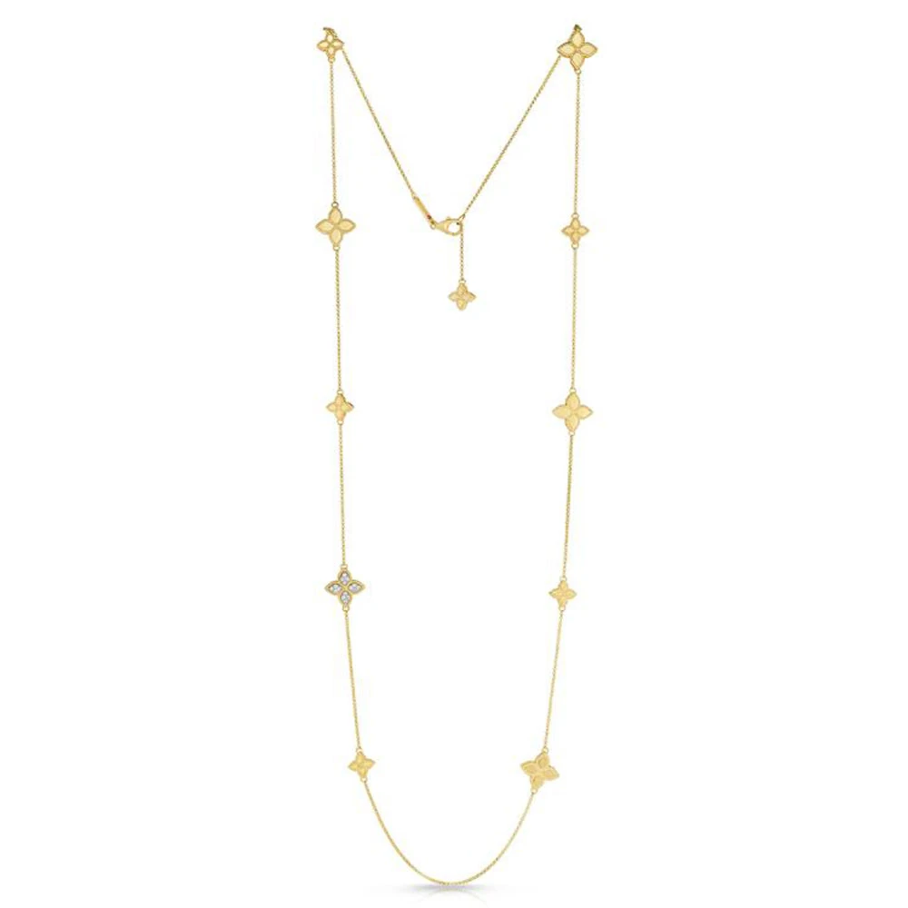 Roberto Coin Princess Flower Diamond Station Necklace 18K, 34" 1 Roberto Coin Princess Flower Diamond Station Necklace 18K, 34"