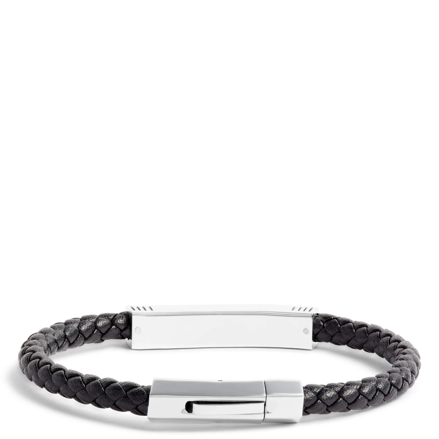 Leather, Steel & Diamond Bracelet, 8.5" 2 Leather, Steel & Diamond Bracelet, 8.5" - Image 2