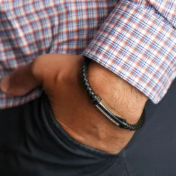 Leather, Steel & Diamond Bracelet, 8.5" 6 Leather, Steel & Diamond Bracelet, 8.5" -Luxe Glist Sales 11762150 03