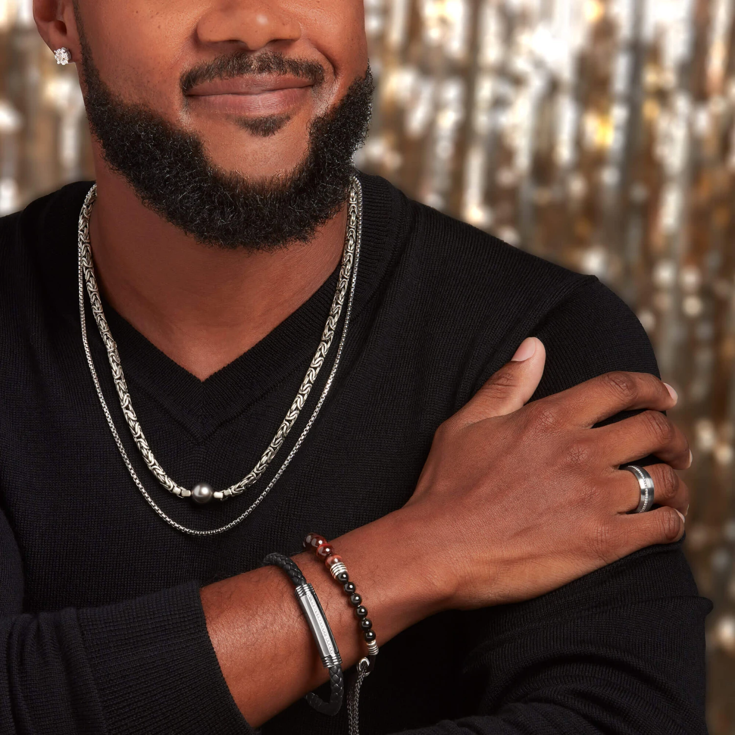 Leather, Steel & Diamond Bracelet, 8.5" 4 Leather, Steel & Diamond Bracelet, 8.5" - Image 4