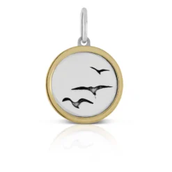Seagulls Framed Charm / Pendant, Silver & 14K