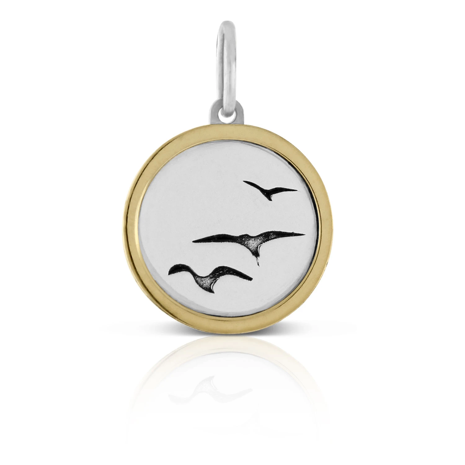 Seagulls Framed Charm / Pendant, Silver & 14K 1 Seagulls Framed Charm / Pendant, Silver & 14K