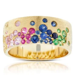Rainbow Sapphire & Tsavorite Garnet Satin Finish Band 14K, Size 7