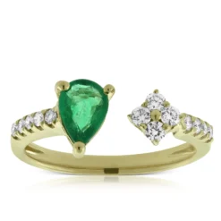 Emerald & Diamond Open Shank Ring, 14K Yellow Gold