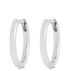 Smooth Huggie Hoop Earrings, 14K White Gold
