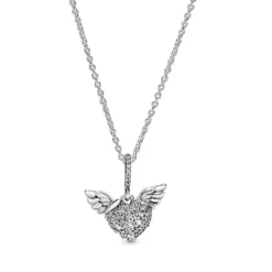 Pandora Pavé Heart & Angel Wings CZ Necklace