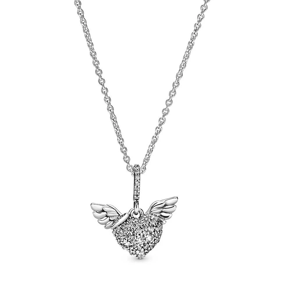 Pandora Pavé Heart & Angel Wings CZ Necklace