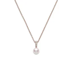 Mikimoto Morning Dew Rose Gold Cultured Akoya Pearl & Diamond Necklace 18K