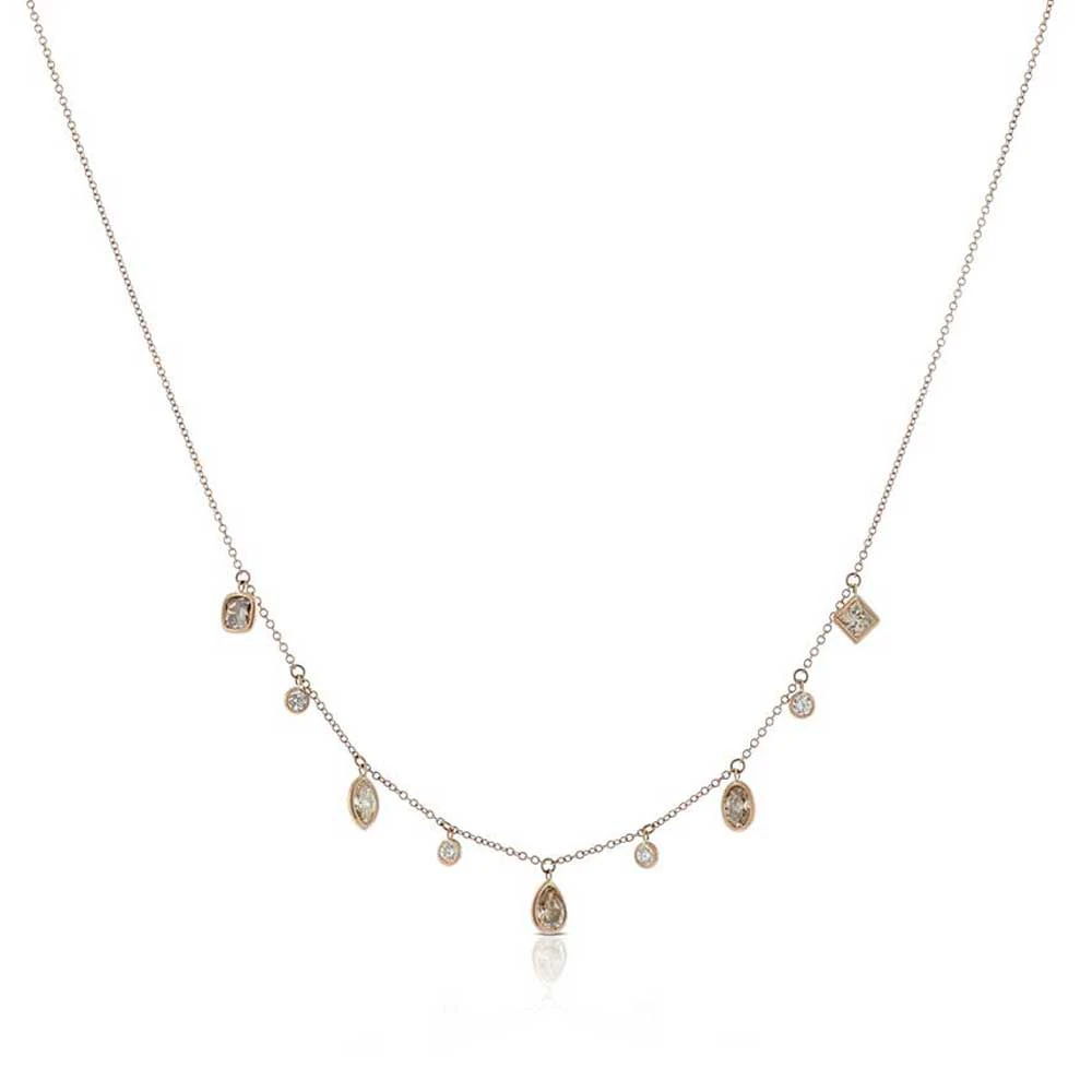 Rose Gold Brown & White Diamond Dangle Necklace 14K 1 Rose Gold Brown & White Diamond Dangle Necklace 14K