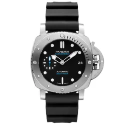 Panerai Submersible Black Dial Rubber Steel Watch, 42mm