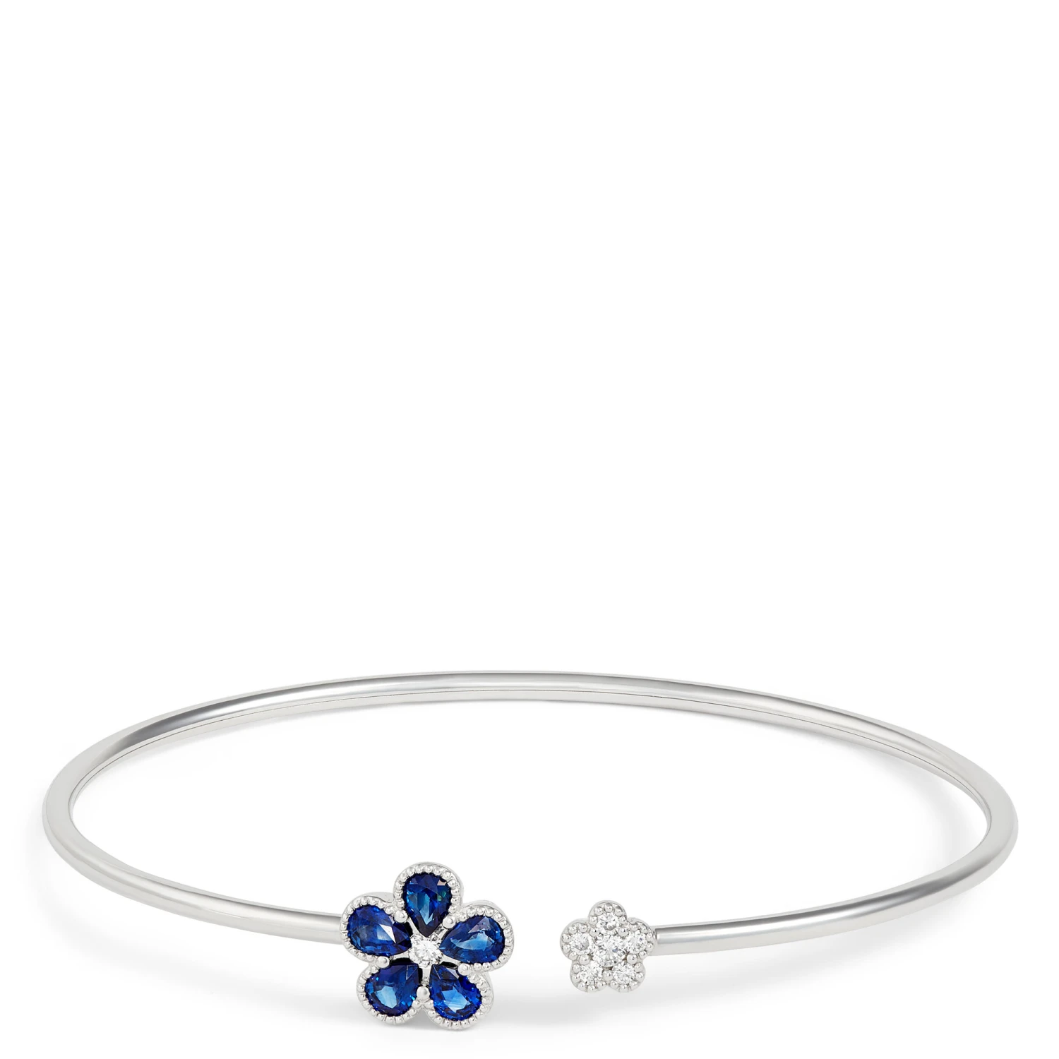 Sapphire & Diamond Flower Bangle Bracelet 14K 1 Sapphire & Diamond Flower Bangle Bracelet 14K