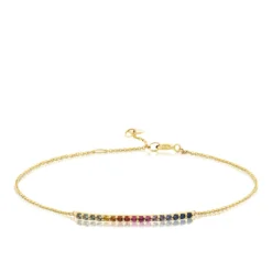 Rainbow Sapphire Bar Bracelet, 14K Yellow Gold