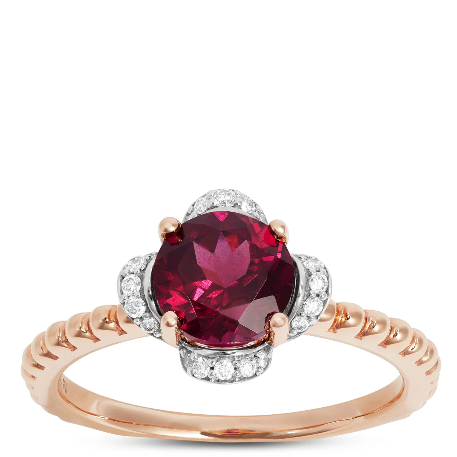 Rose Gold Purple Garnet & Diamond Flower Ring 14K 1 Rose Gold Purple Garnet & Diamond Flower Ring 14K
