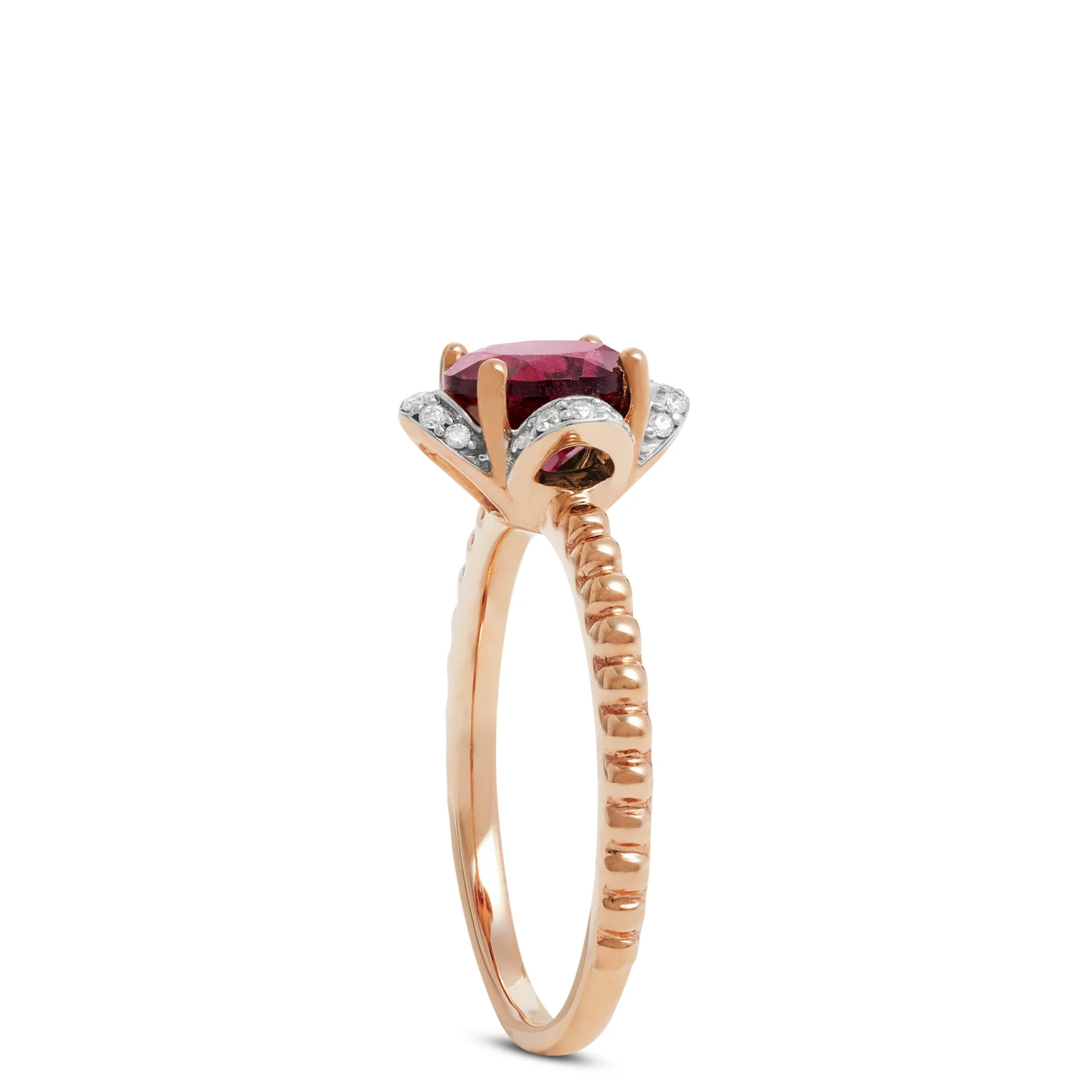 Rose Gold Purple Garnet & Diamond Flower Ring 14K 2 Rose Gold Purple Garnet & Diamond Flower Ring 14K - Image 2