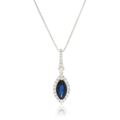 Marquise Sapphire & Diamond Halo Necklace 14K