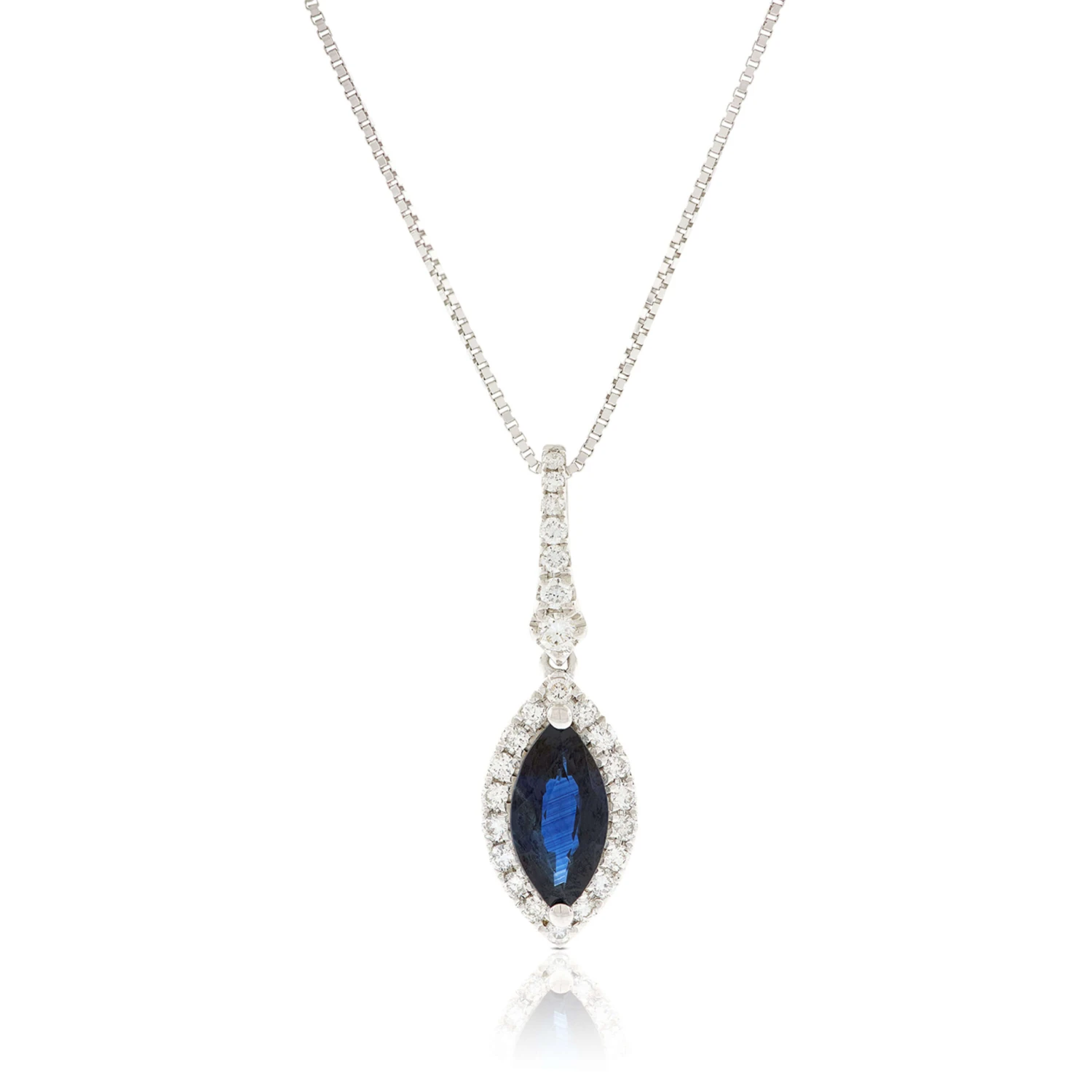 Marquise Sapphire & Diamond Halo Necklace 14K 1 Marquise Sapphire & Diamond Halo Necklace 14K