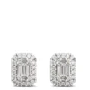 Baguette And Round Diamond Cluster Stud Earrings, 14K White Gold