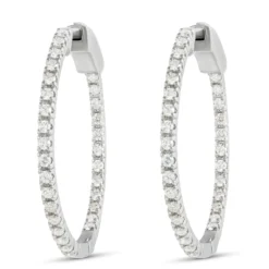 Inside-Outside Diamond Hoop Earrings, 14K White Gold