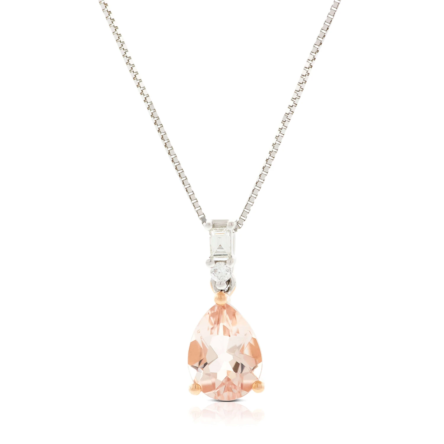 Rose Gold Pear Morganite & Diamond Two-Tone Necklace 14K