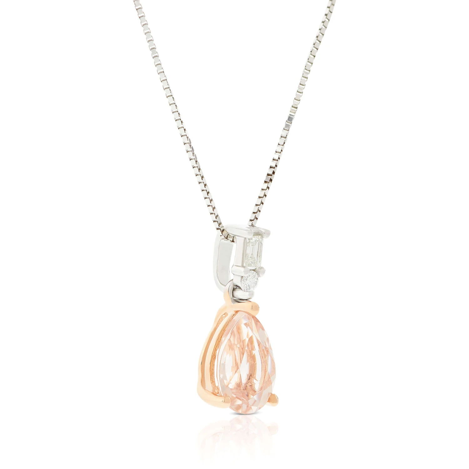 Rose Gold Pear Morganite & Diamond Two-Tone Necklace 14K 2 Rose Gold Pear Morganite & Diamond Two-Tone Necklace 14K - Image 2