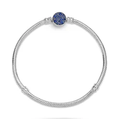 Pandora Moments Sparkling Blue Crystal Disc Clasp Snake Chain Bracelet -Luxe Glist Sales 12032009 04