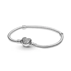 Pandora Disney Mickey Mouse Heart Clasp Snake Chain CZ Bracelet