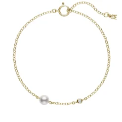 Mikimoto Akoya Cultured Pearl & Diamond Station Bracelet 18K