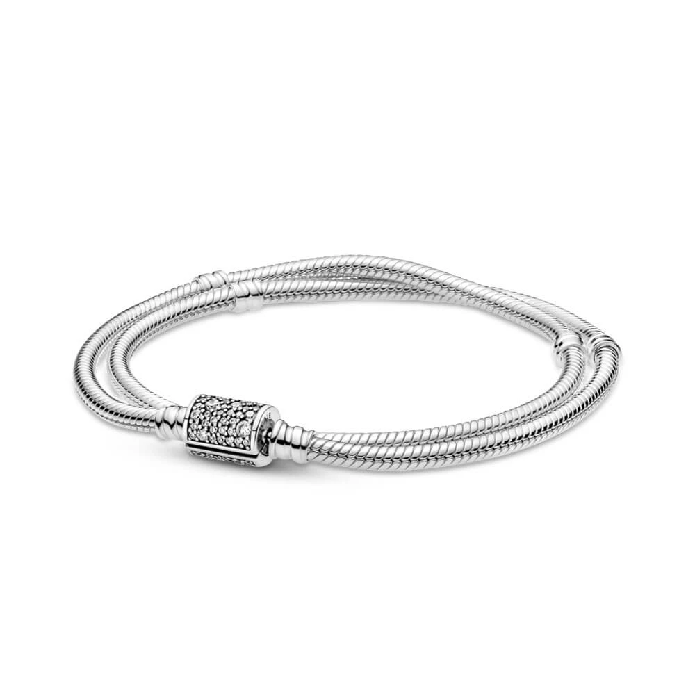Pandora Moments Double Wrap CZ Barrel Clasp Snake Chain Bracelet 1 Pandora Moments Double Wrap CZ Barrel Clasp Snake Chain Bracelet