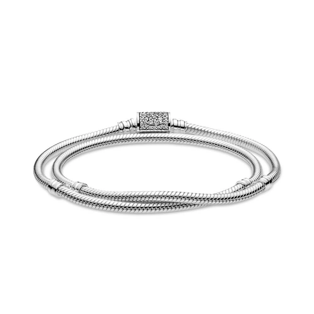 Pandora Moments Double Wrap CZ Barrel Clasp Snake Chain Bracelet 2 Pandora Moments Double Wrap CZ Barrel Clasp Snake Chain Bracelet - Image 2