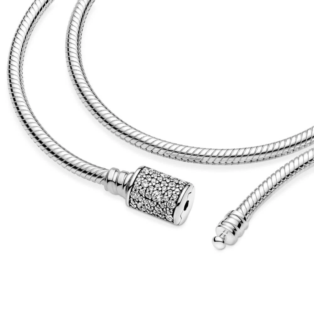 Pandora Moments Double Wrap CZ Barrel Clasp Snake Chain Bracelet 4 Pandora Moments Double Wrap CZ Barrel Clasp Snake Chain Bracelet - Image 4