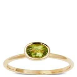 Oval Bezel Set Peridot Ring, 14K