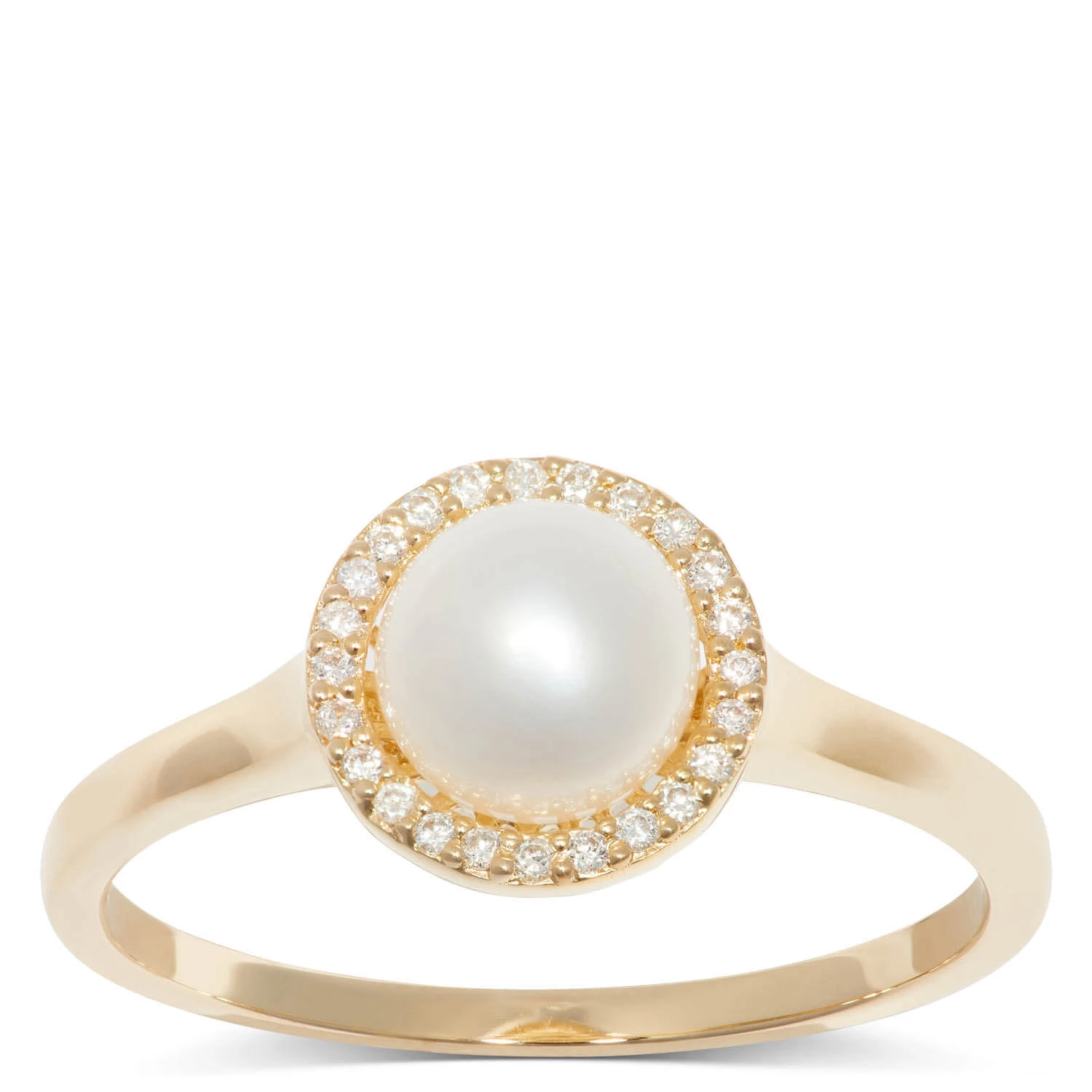 Freshwater Cultured Pearl Ring With Diamon Halo Setting, 14K Yellow Gold 1 Freshwater Cultured Pearl Ring With Diamon Halo Setting, 14K Yellow Gold