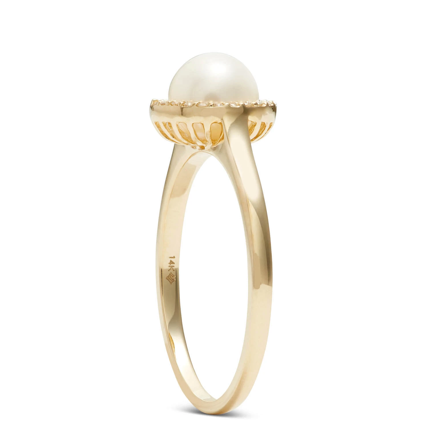 Freshwater Cultured Pearl Ring With Diamon Halo Setting, 14K Yellow Gold 2 Freshwater Cultured Pearl Ring With Diamon Halo Setting, 14K Yellow Gold - Image 2