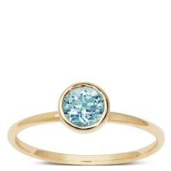 Round Bezel Set Blue Topaz Ring, 14K