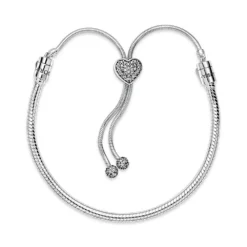 Pandora Moments Pavé CZ Heart Clasp Snake Chain Slider Bracelet -Luxe Glist Sales 12164562 03