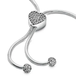 Pandora Moments Pavé CZ Heart Clasp Snake Chain Slider Bracelet -Luxe Glist Sales 12164562 04