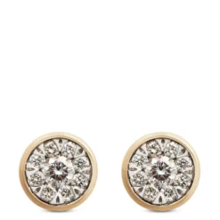 Bezel Set Two Tone Diamond Studs, 14K Yellow Gold
