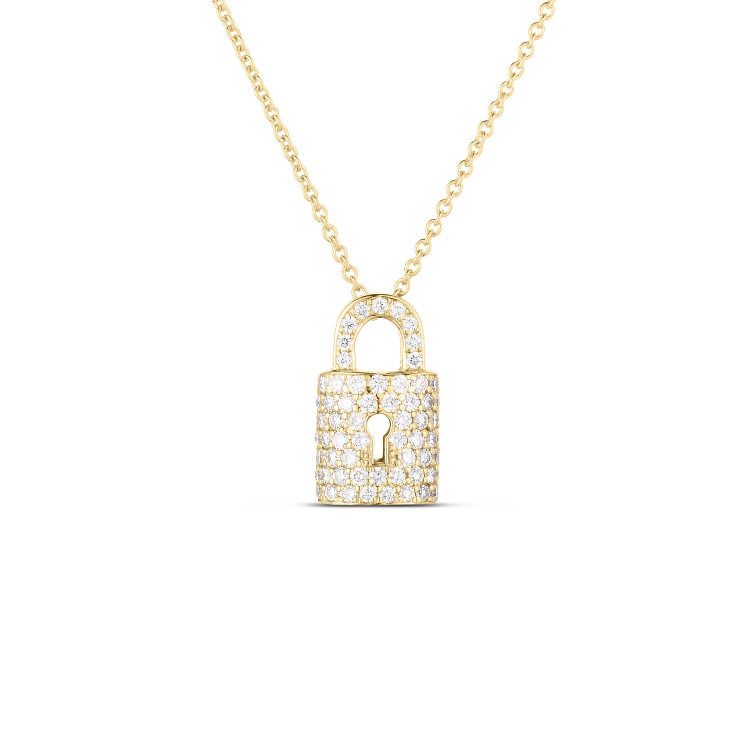 Roberto Coin Tiny Treasures Diamond Lock Necklace 18K Yellow Gold 1 Roberto Coin Tiny Treasures Diamond Lock Necklace 18K Yellow Gold